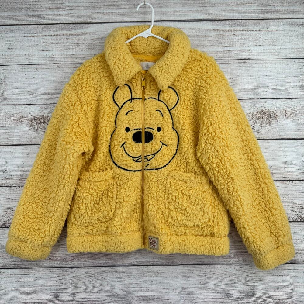 Disney Winnie the Pooh Sherpa Fluffy Jacket Womens Medium Yellow Black Full Zip